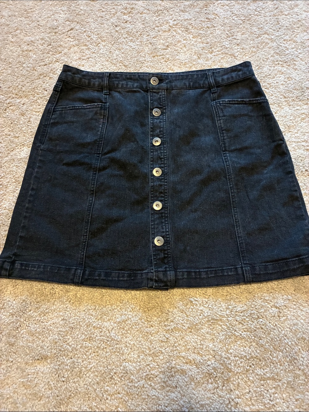Style & Co. Black Button-Front A-Line Denim Skirt